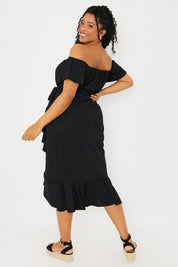 Frill Wrap Bardot Midi Dress