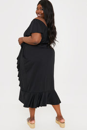 Frill Wrap Bardot Midi Dress