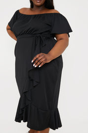 Frill Wrap Bardot Midi Dress
