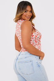 Floral Print Twist Front Sleeveless Bodysuit