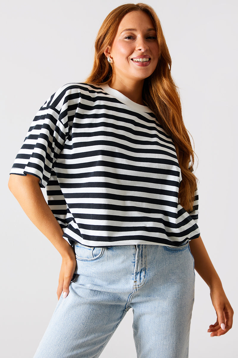 Graphic Longline Striped T-Shirt