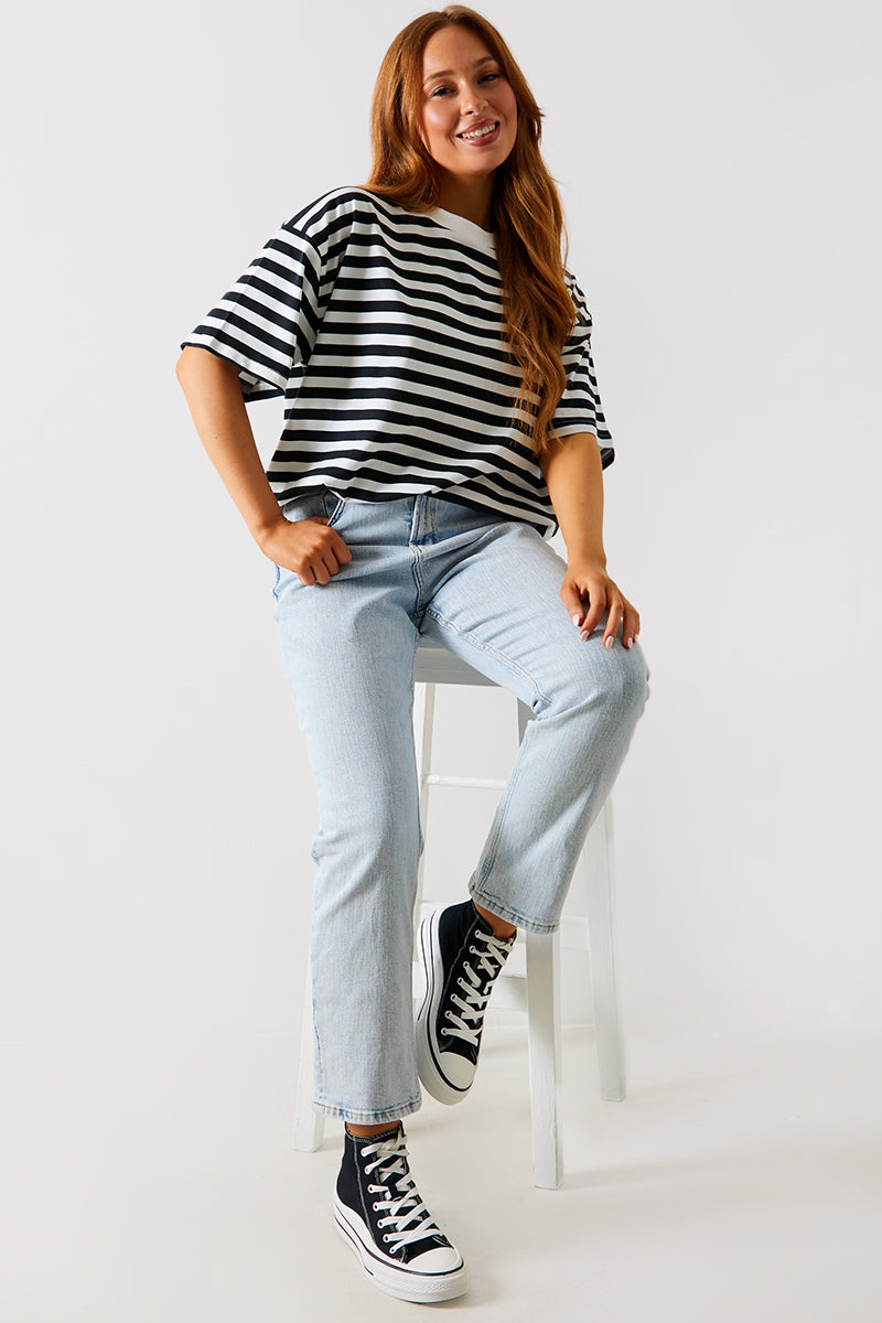 Graphic Longline Striped T-Shirt