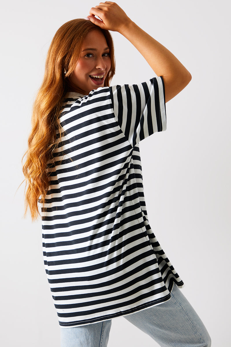 Graphic Longline Striped T-Shirt