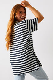 Graphic Longline Striped T-Shirt