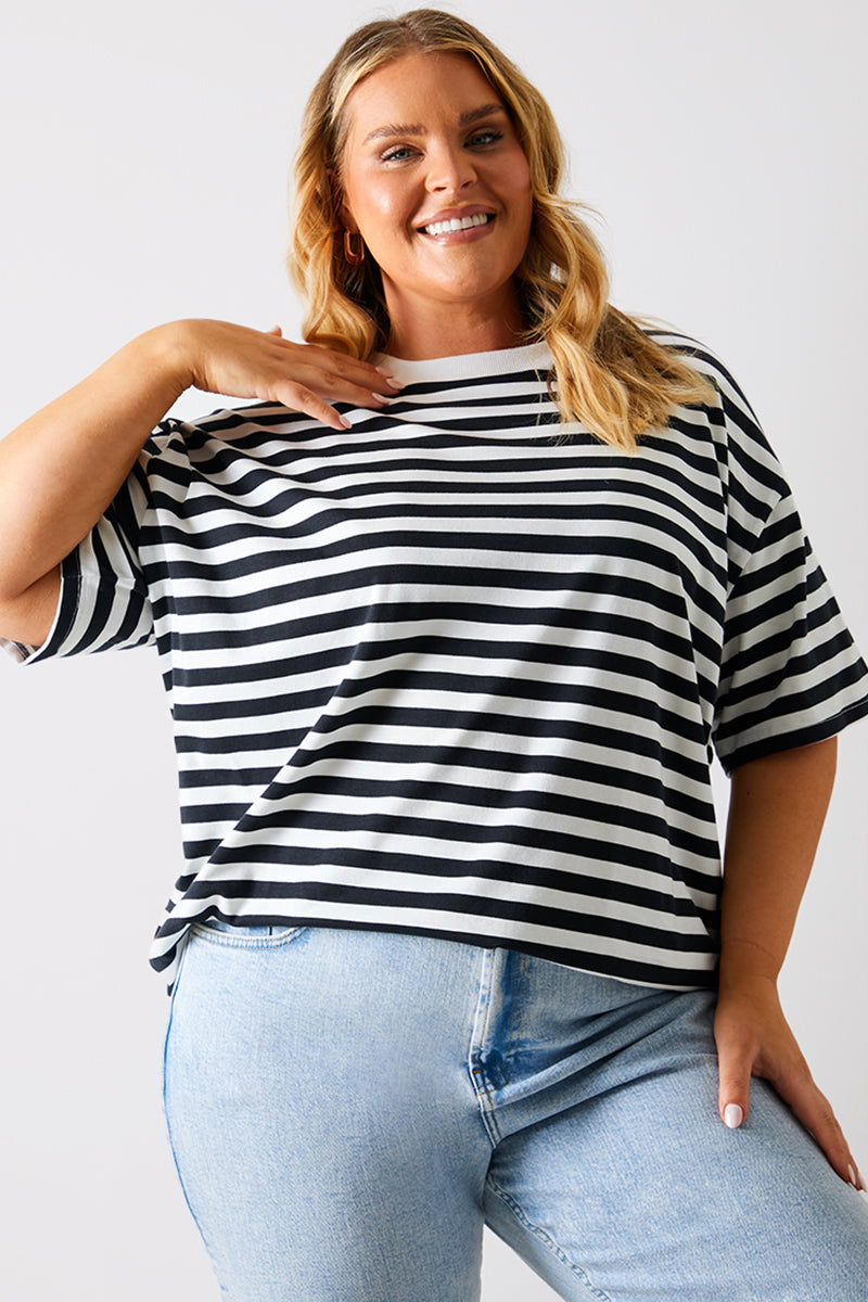 Graphic Longline Striped T-Shirt