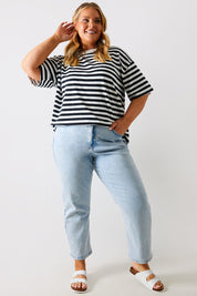 Graphic Longline Striped T-Shirt