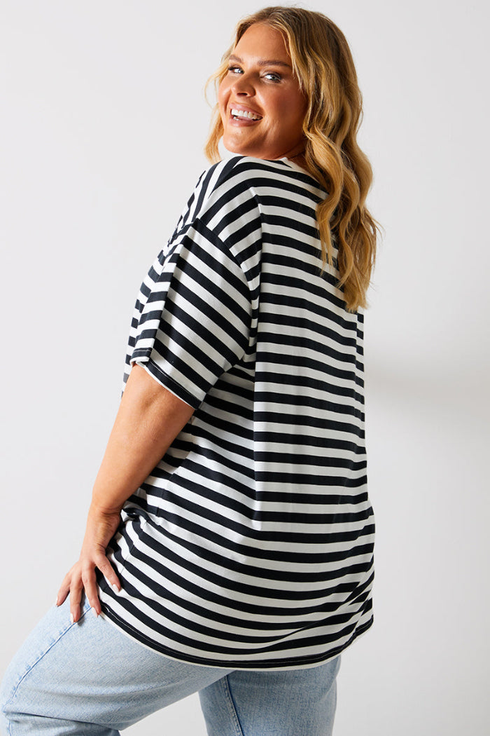 Graphic Longline Striped T-Shirt