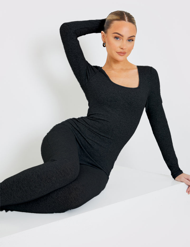 Long Sleeve Embroidered Scoop Neck Unitard
