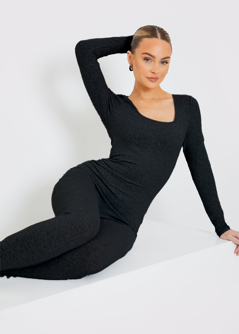 Long Sleeve Embroidered Scoop Neck Unitard