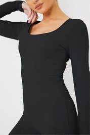 Long Sleeve Embroidered Scoop Neck Unitard