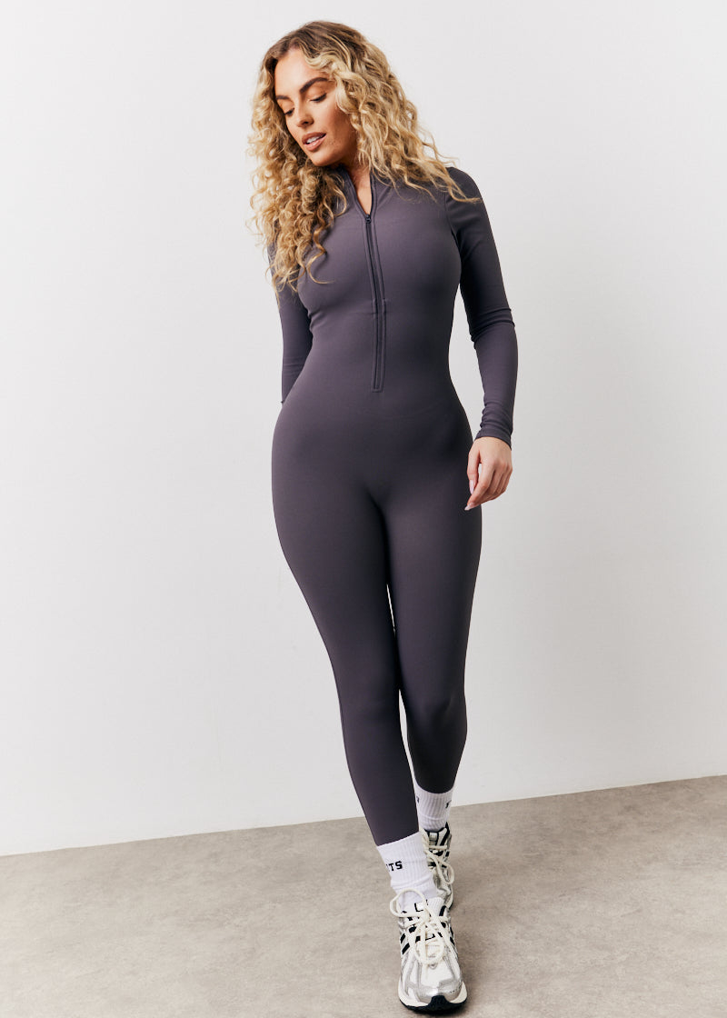 Built-In Bra Half Zip Long Sleeve Sculpt and Control Unitard	