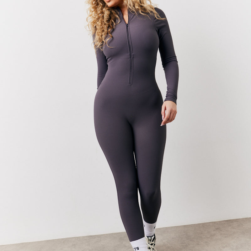 Built-In Bra Half Zip Long Sleeve Sculpt and Control Unitard	