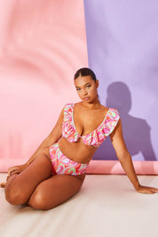 Abstract Print Ruffle Bikini Top - InTheStyle