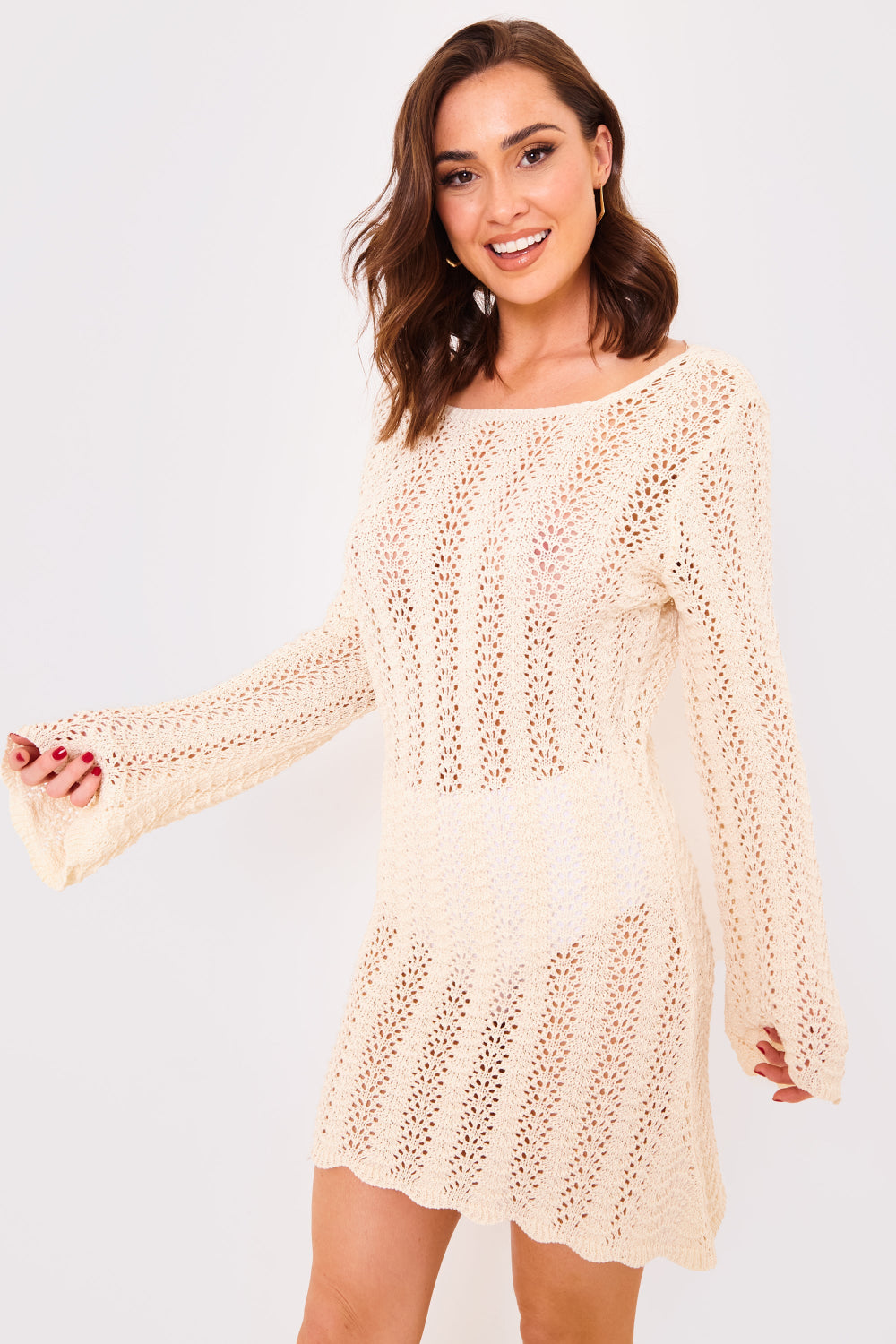 Crochet Lace Up Back Detail Mini Dress