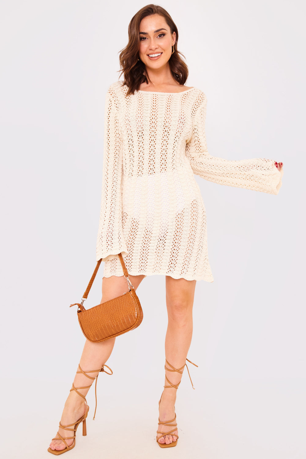 Crochet Lace Up Back Detail Mini Dress
