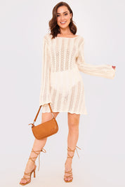 Crochet Lace Up Back Detail Mini Dress