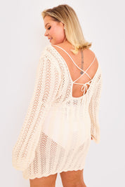 Crochet Lace Up Back Detail Mini Dress