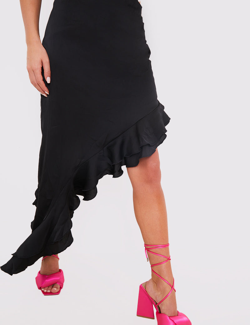 Asymmetic Frill Detail Midi Skirt
