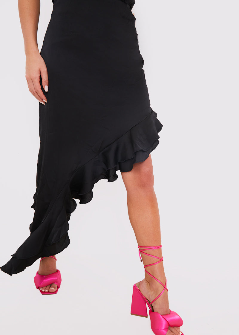 Asymmetic Frill Detail Midi Skirt