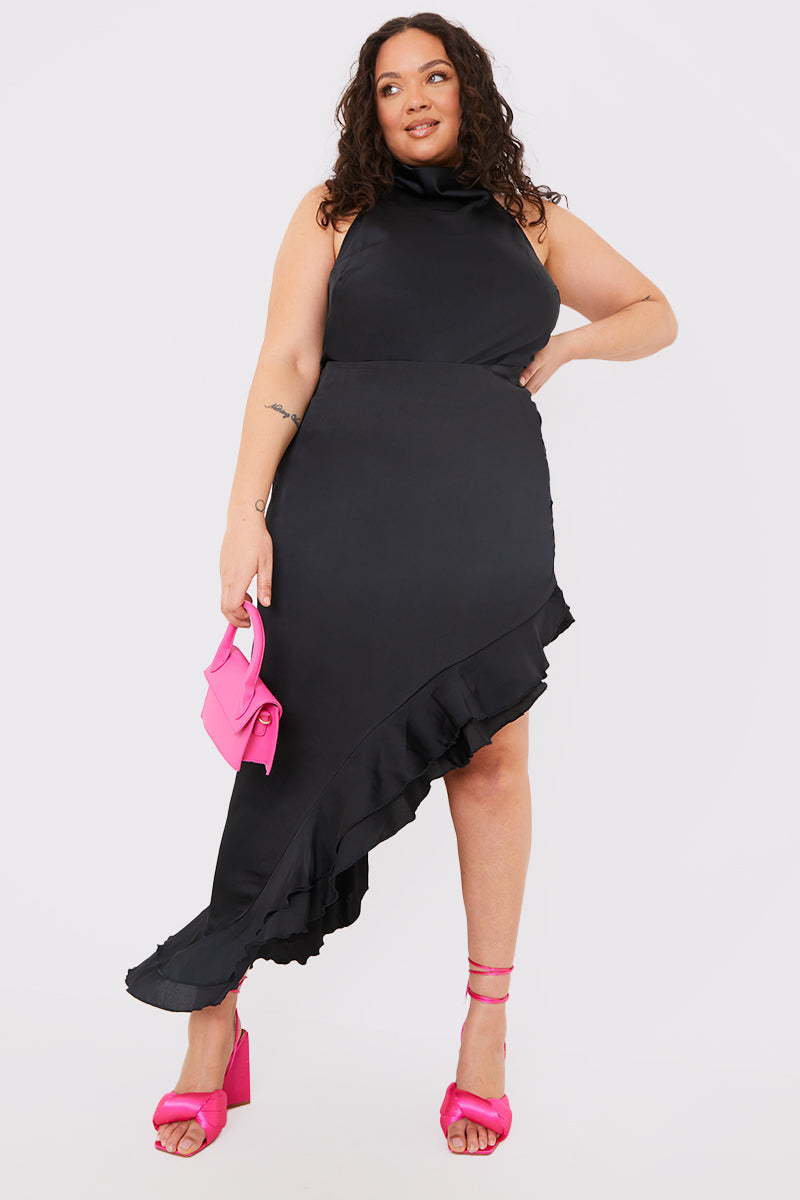 Asymmetic Frill Detail Midi Skirt