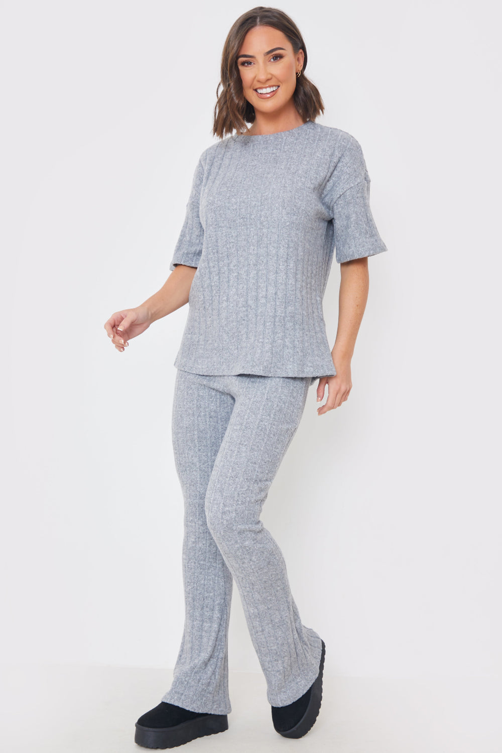 Brushed Rib Wide Leg Trousers