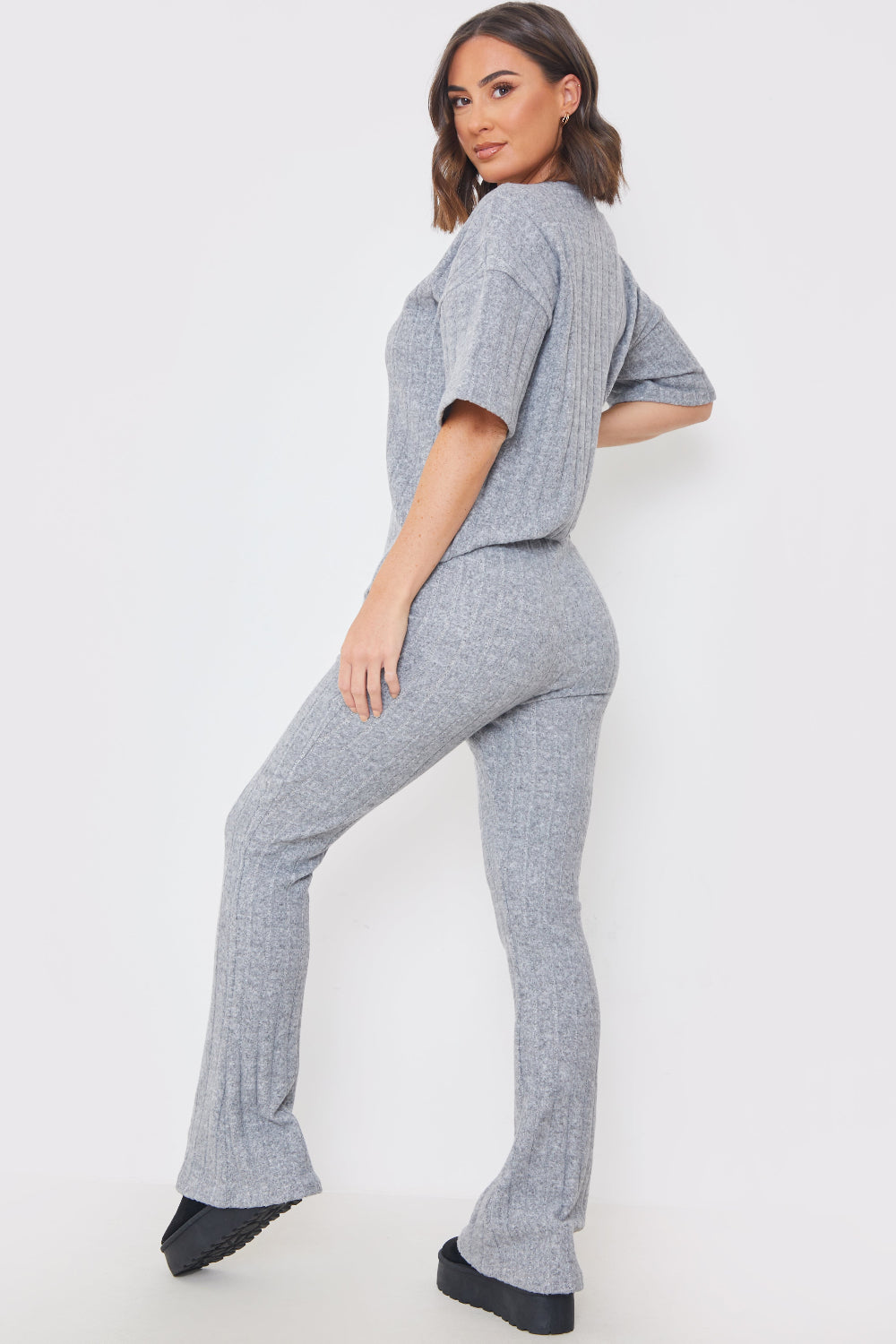 Brushed Rib Wide Leg Trousers