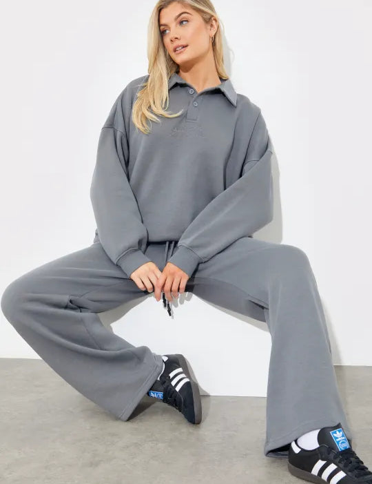 Jersey Emroidered Wide Leg Jogger