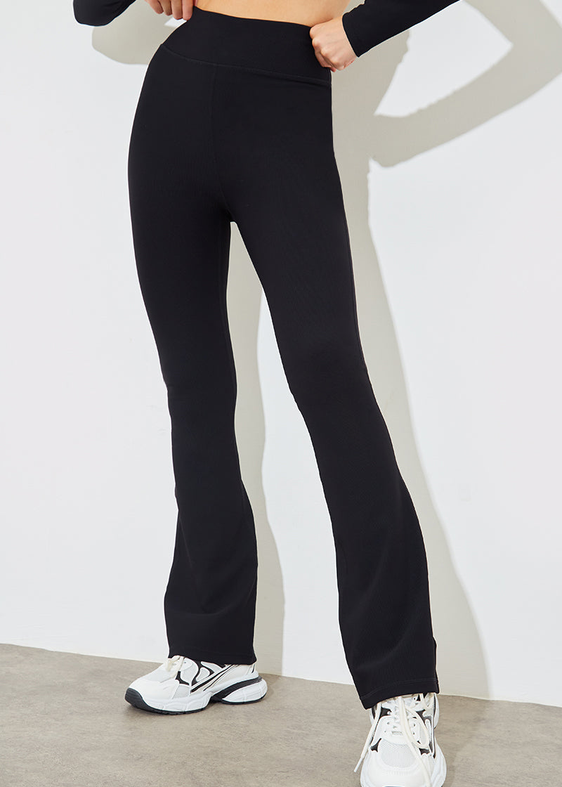 High Waist Kick Flare Rib Trouser