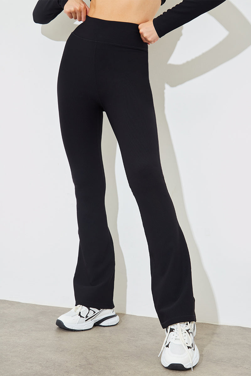 High Waist Kick Flare Rib Trouser