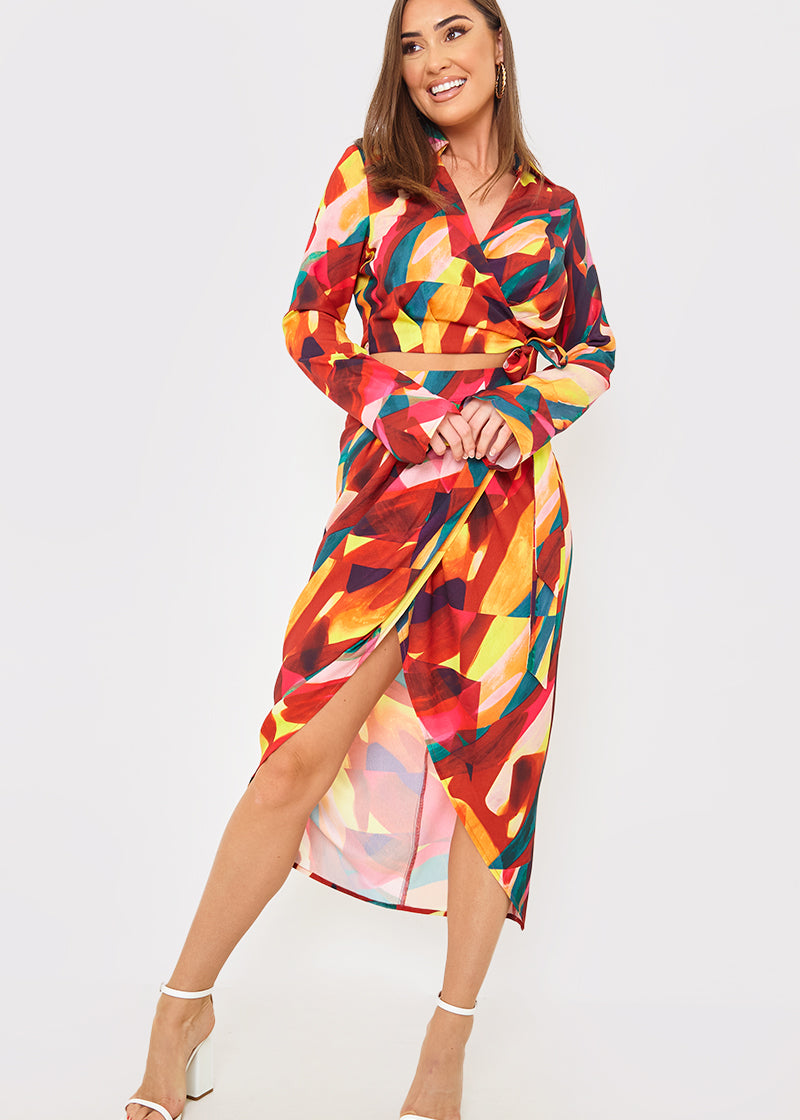 Wrap Front Midi Skirt
