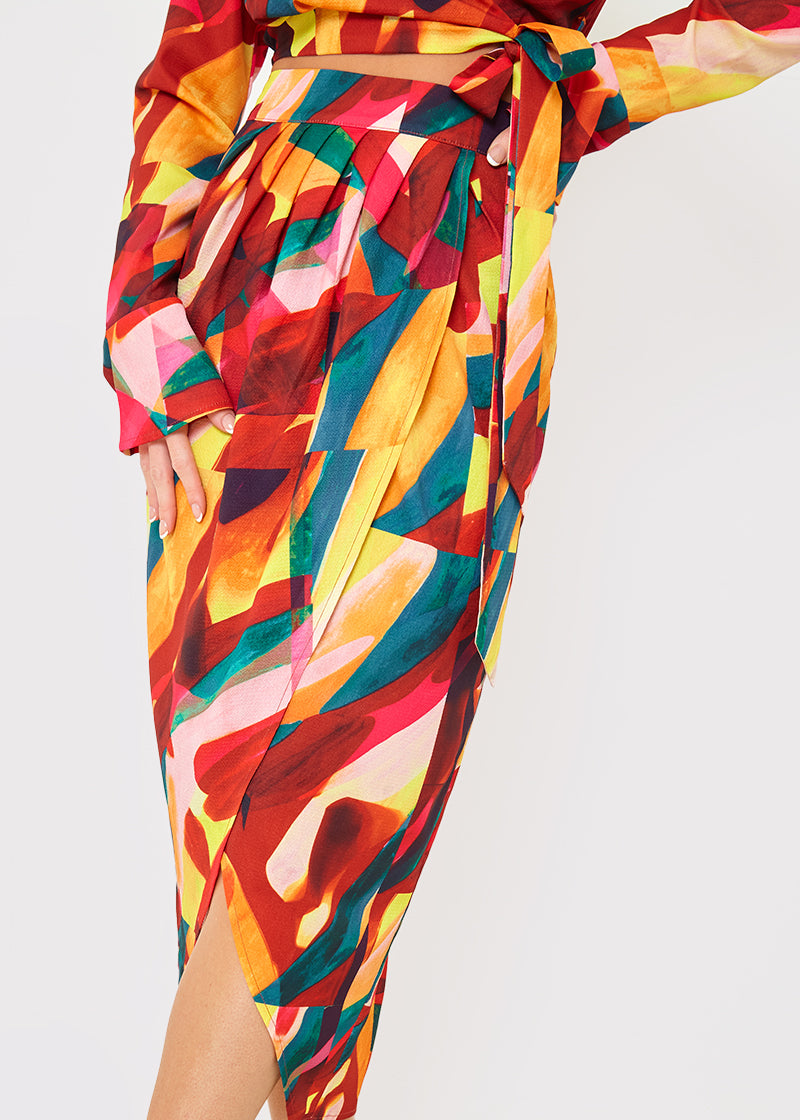 Wrap Front Midi Skirt