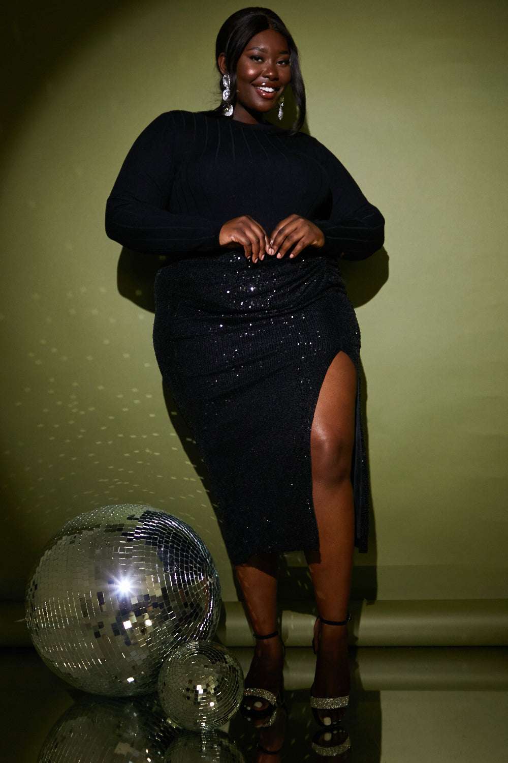 Sequin Midi Skirt With Split