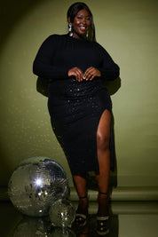 Sequin Midi Skirt With Split