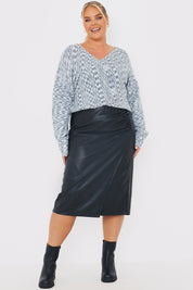 Pu Side Split Midi Skirt