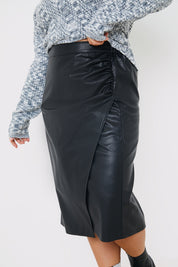 Pu Side Split Midi Skirt