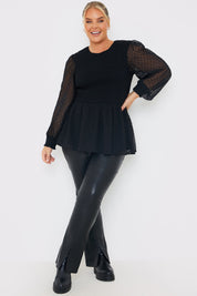 PU Split Hem Flare Trousers