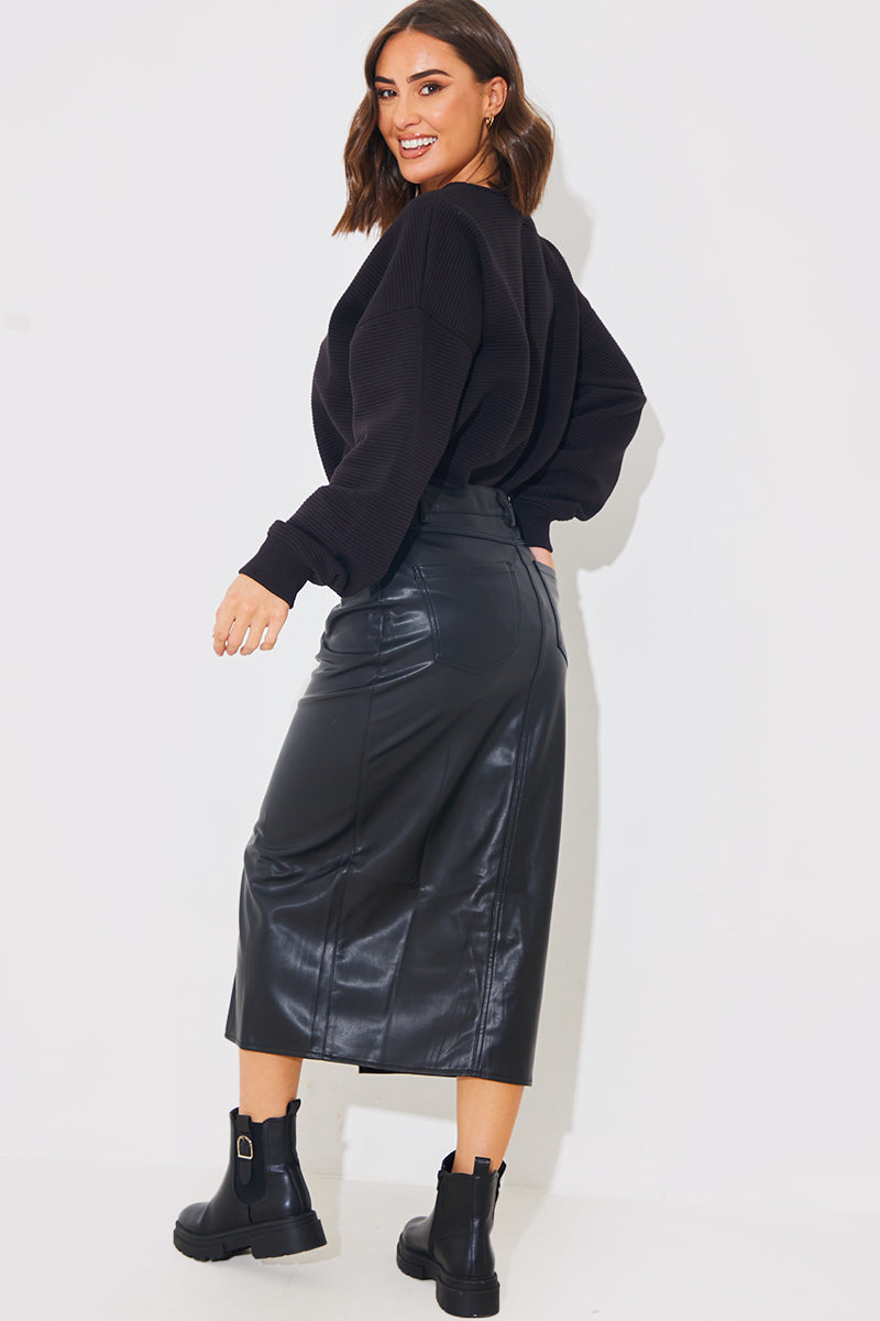 PU Split Front Midi Skirt