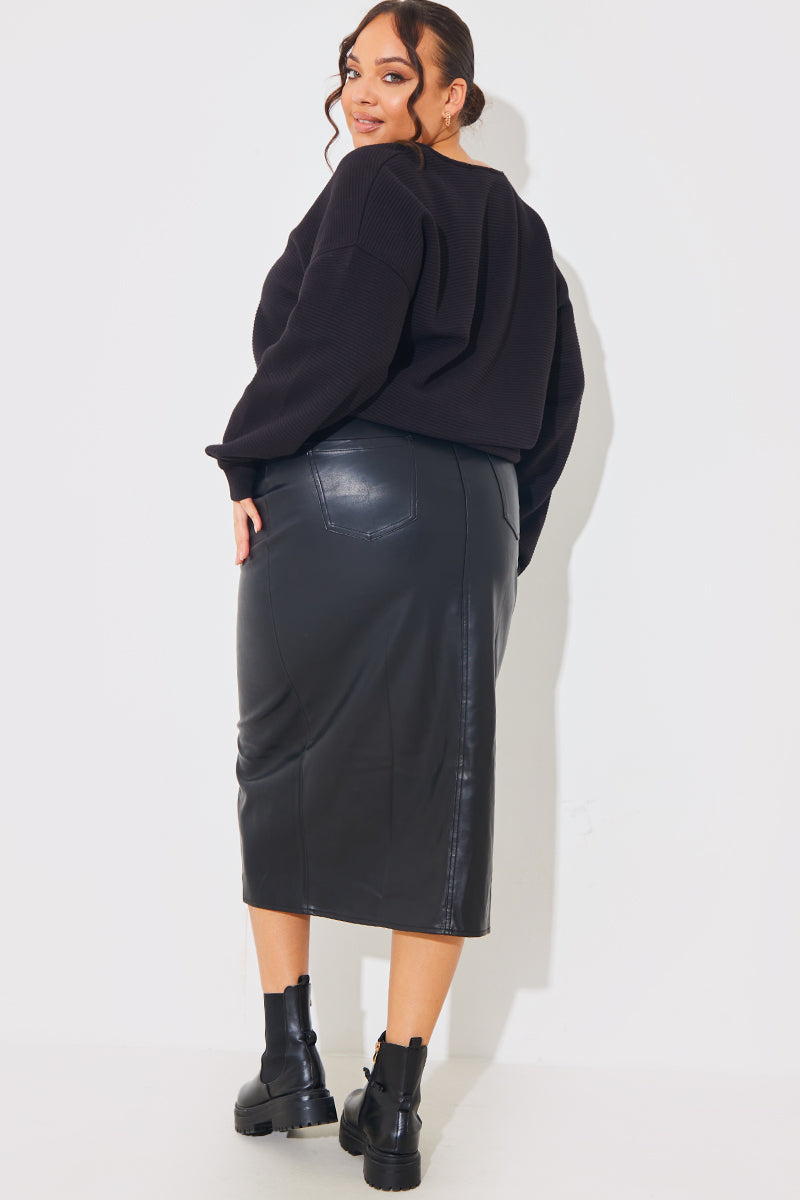 PU Split Front Midi Skirt