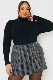 Tweed Lurex Wrap Skort With Diamante Button