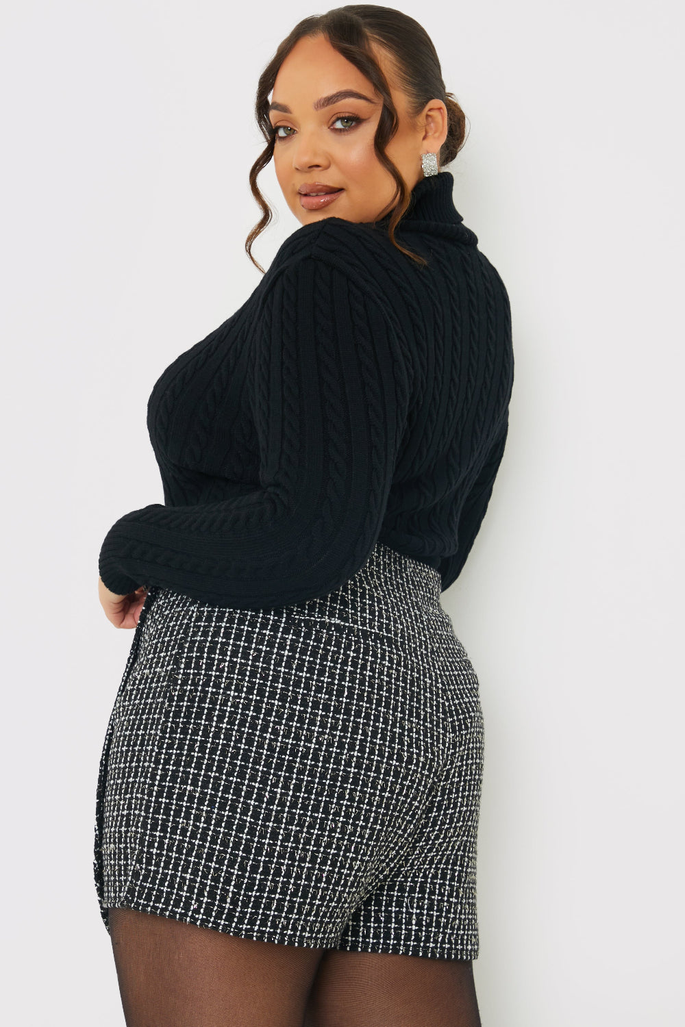 Tweed Lurex Wrap Skort With Diamante Button