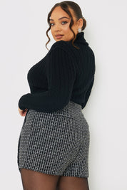 Tweed Lurex Wrap Skort With Diamante Button
