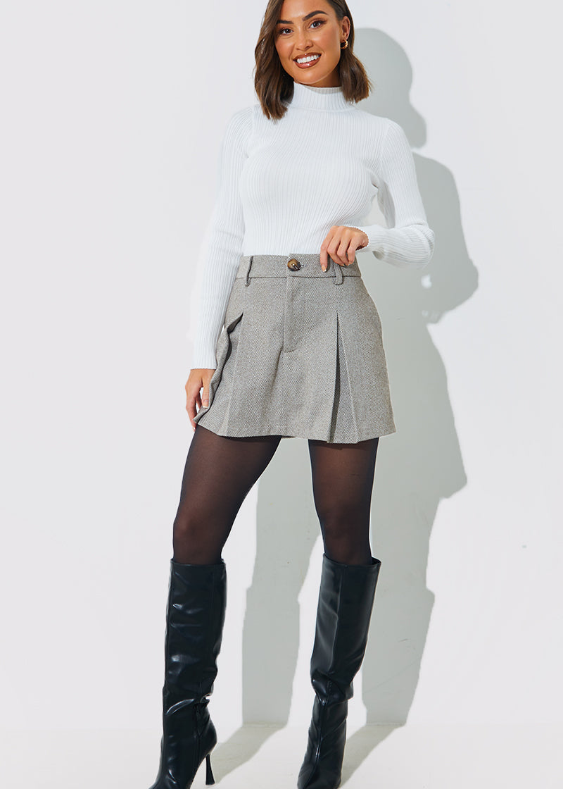 Herringbone Check Pleated Skort