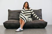 Rib Knit Stripe Long Sleeve Midaxi Dress