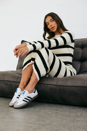 Rib Knit Stripe Long Sleeve Midaxi Dress