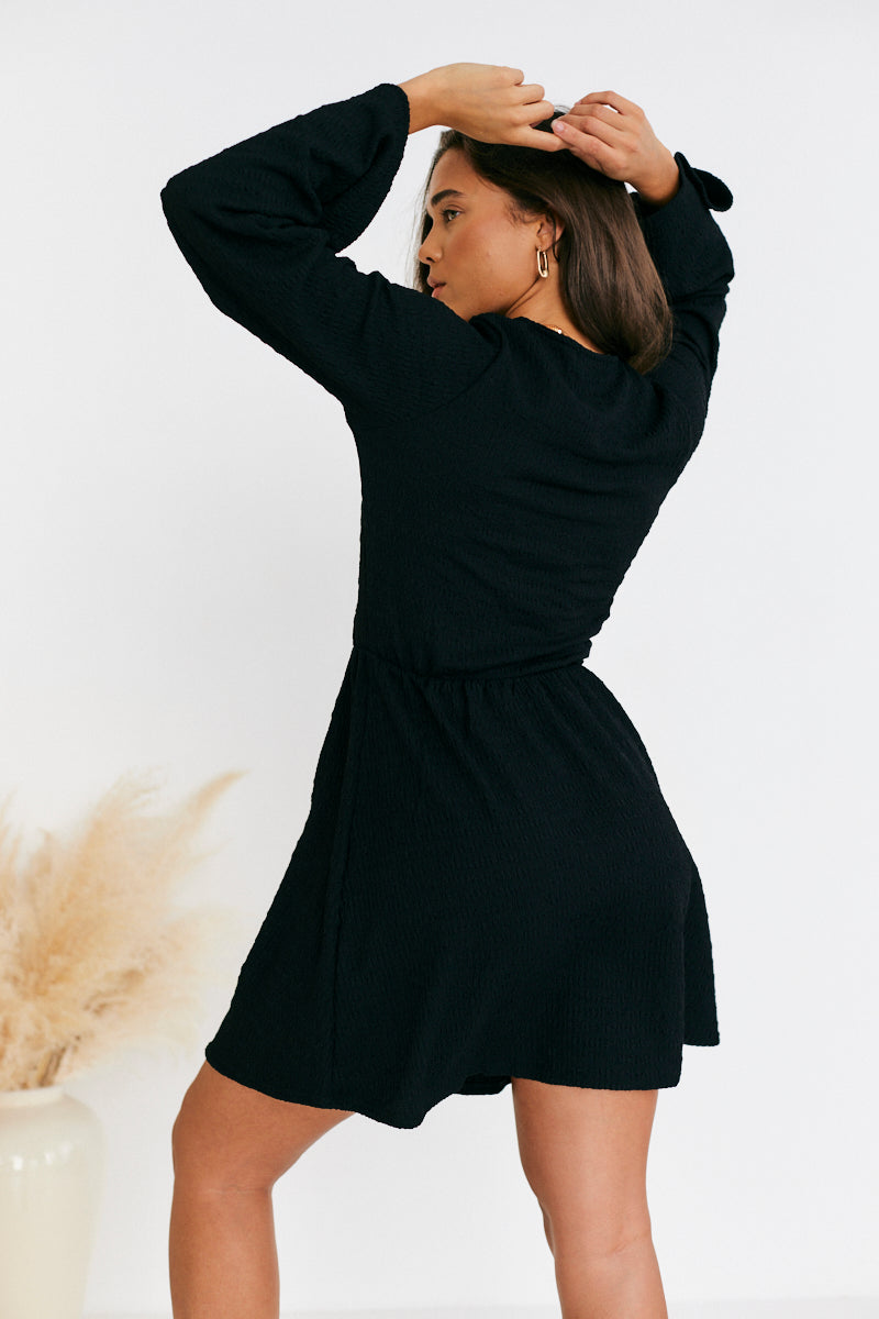 Wrap Front Textured Skater Dress