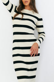 Rib Knit Stripe Long Sleeve Midaxi Dress