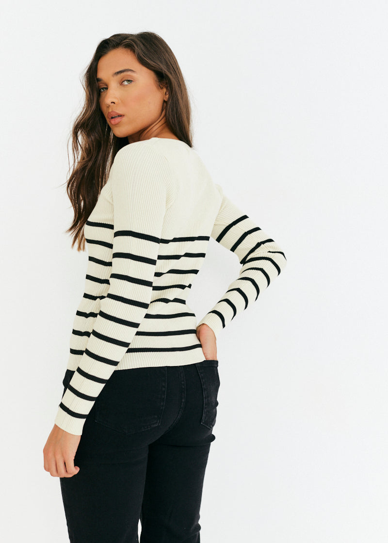 Rib Knit Stripe Scoop Neck Long Sleeve Top