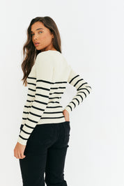 Rib Knit Stripe Scoop Neck Long Sleeve Top
