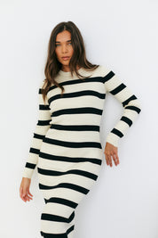 Rib Knit Stripe Long Sleeve Midaxi Dress