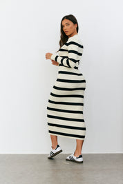 Rib Knit Stripe Long Sleeve Midaxi Dress